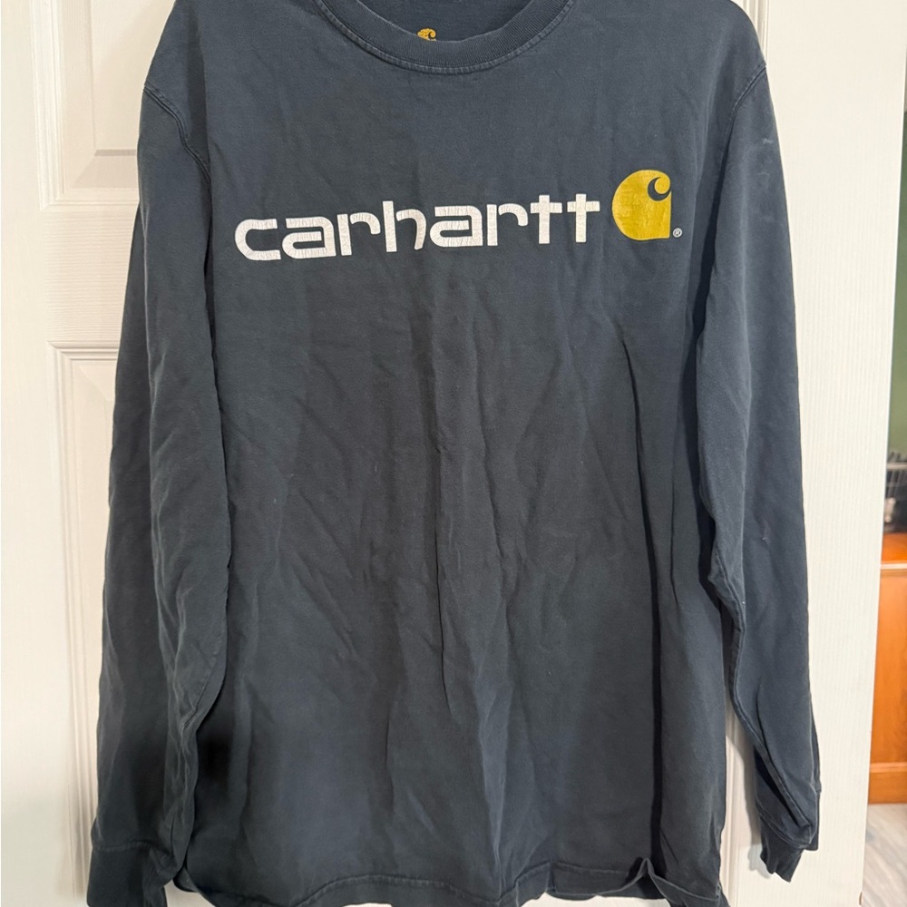 Carhartt Charcoal Long Sleeve Tee with Yellow Logo